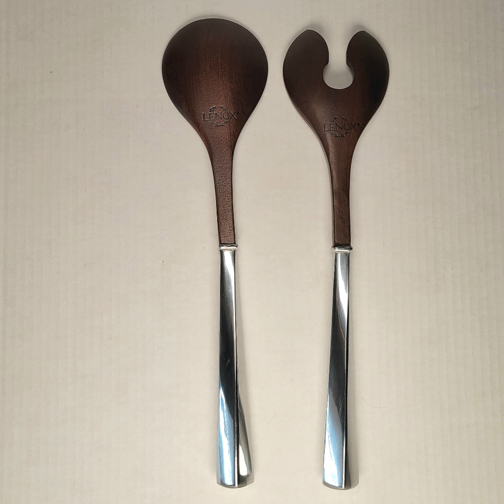 Lenox AERO 2 Piece Salad Set 14.25" Metal Serveware Utensils Set Fork and Spoon - Picture 2 of 6